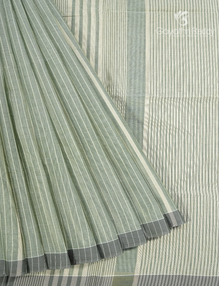 Pure Handloom Cotton Saree in Olive Grey