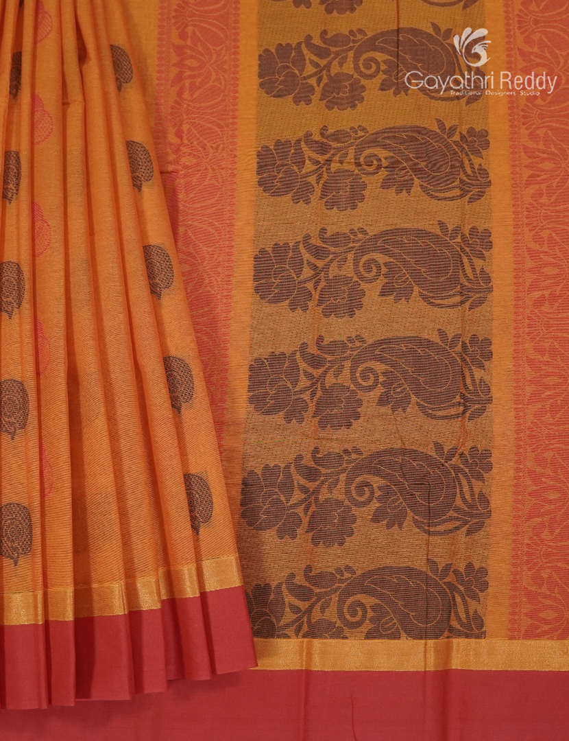 Pure Kanchi Cotton Saree in Orange