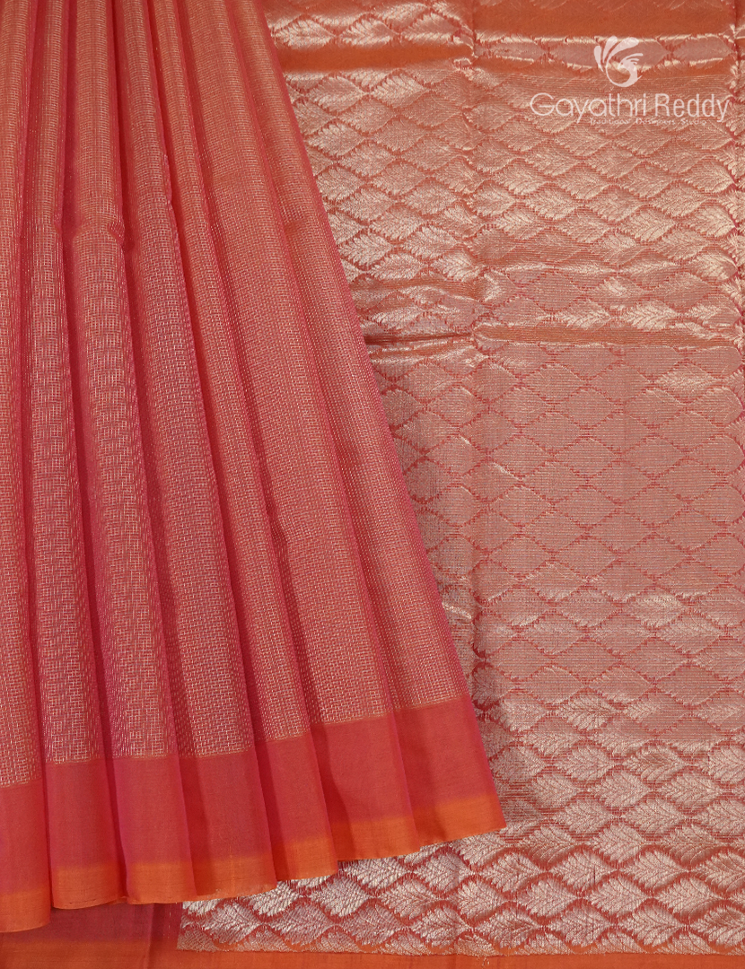Pure Kanchipuram Sico Saree in Peachish Orange