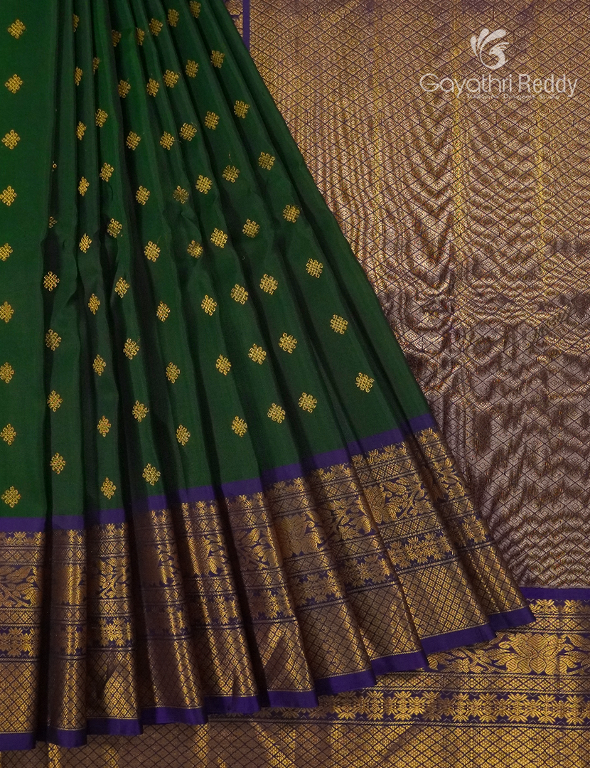 Pure Gadwal Silk Saree in Deep Bottle Green and Deep Violet