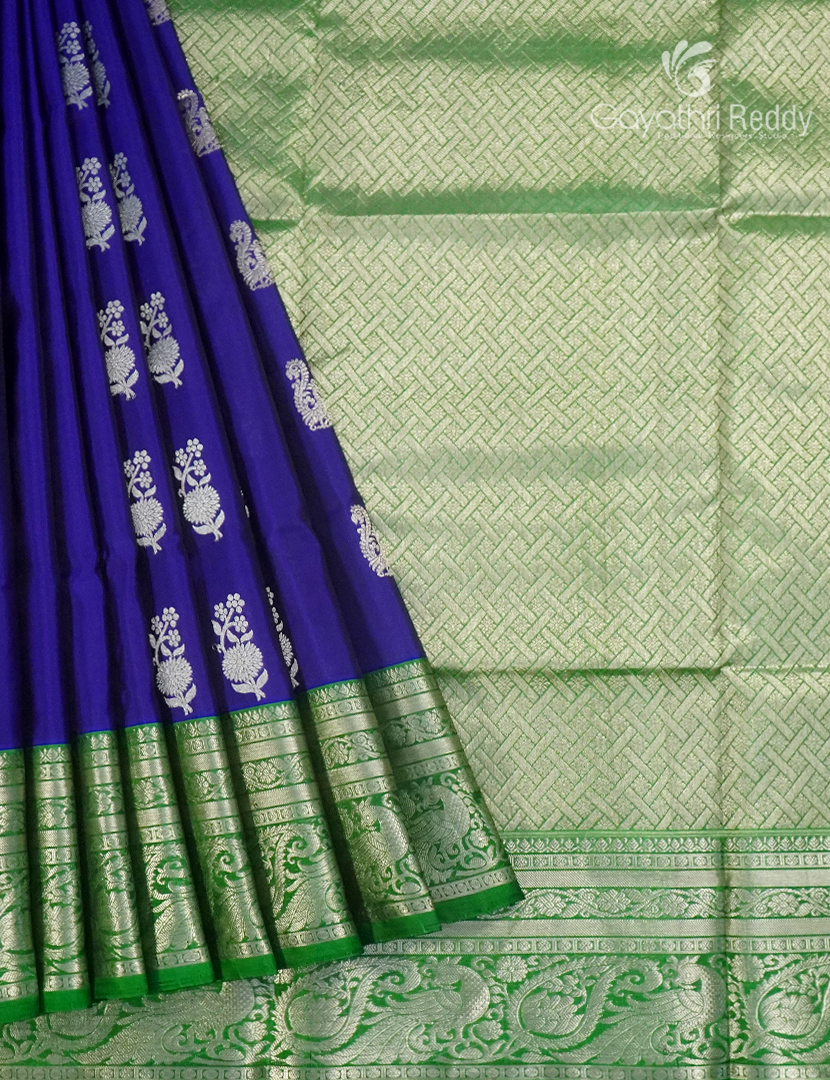 Pure Venkatagiri Silk Saree in Deep Blue and Green