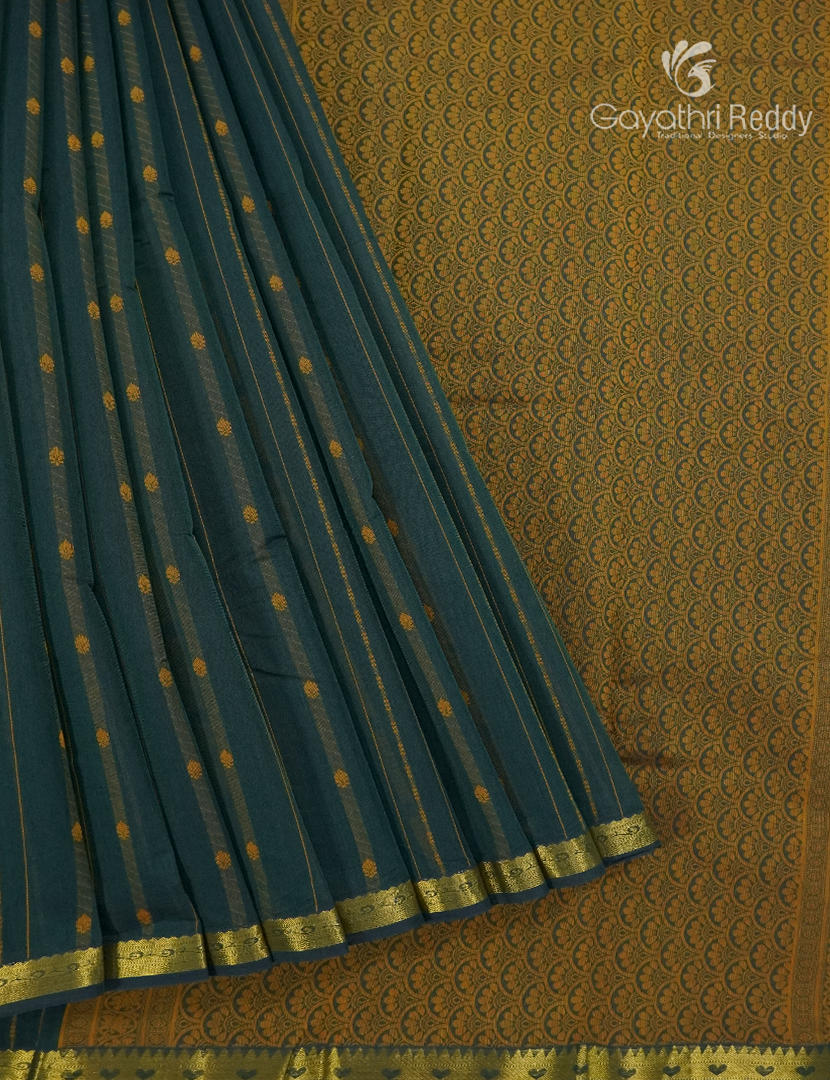 Pure Kanchi Cotton Saree in Deep Peacock Blue