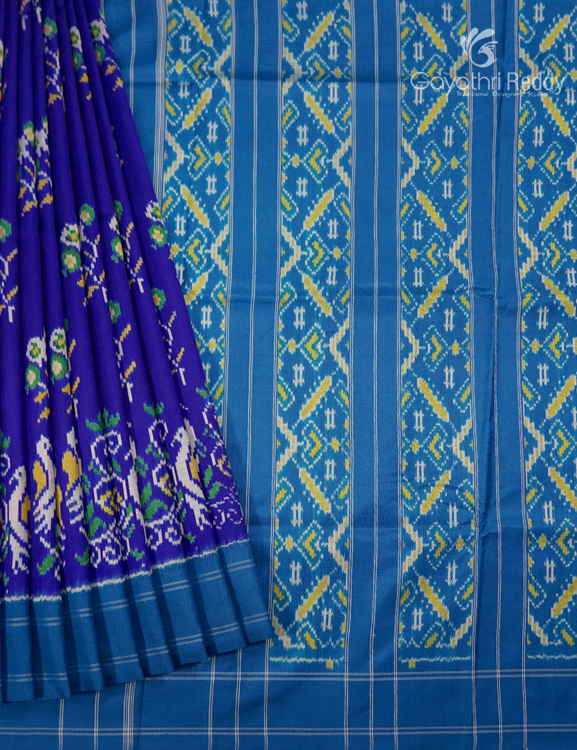Pure Ikat Silk Saree in Deep Blue and Sky Blue