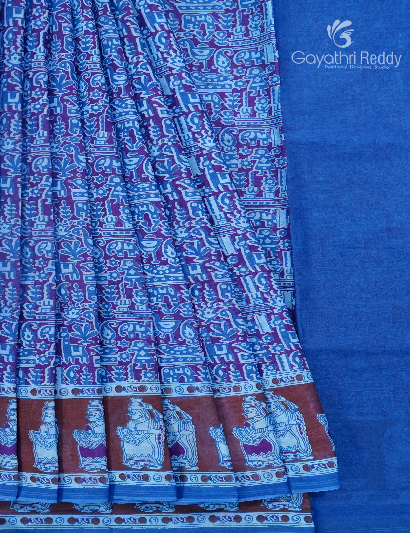 Pure MulMul Cotton Saree in Powder Blue and Maroon