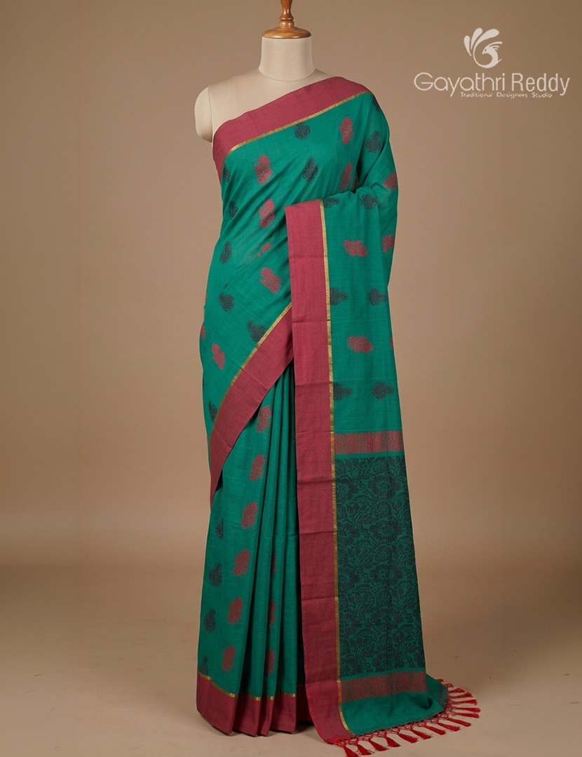 Pure Kanchi Cotton Saree in Rama Blue