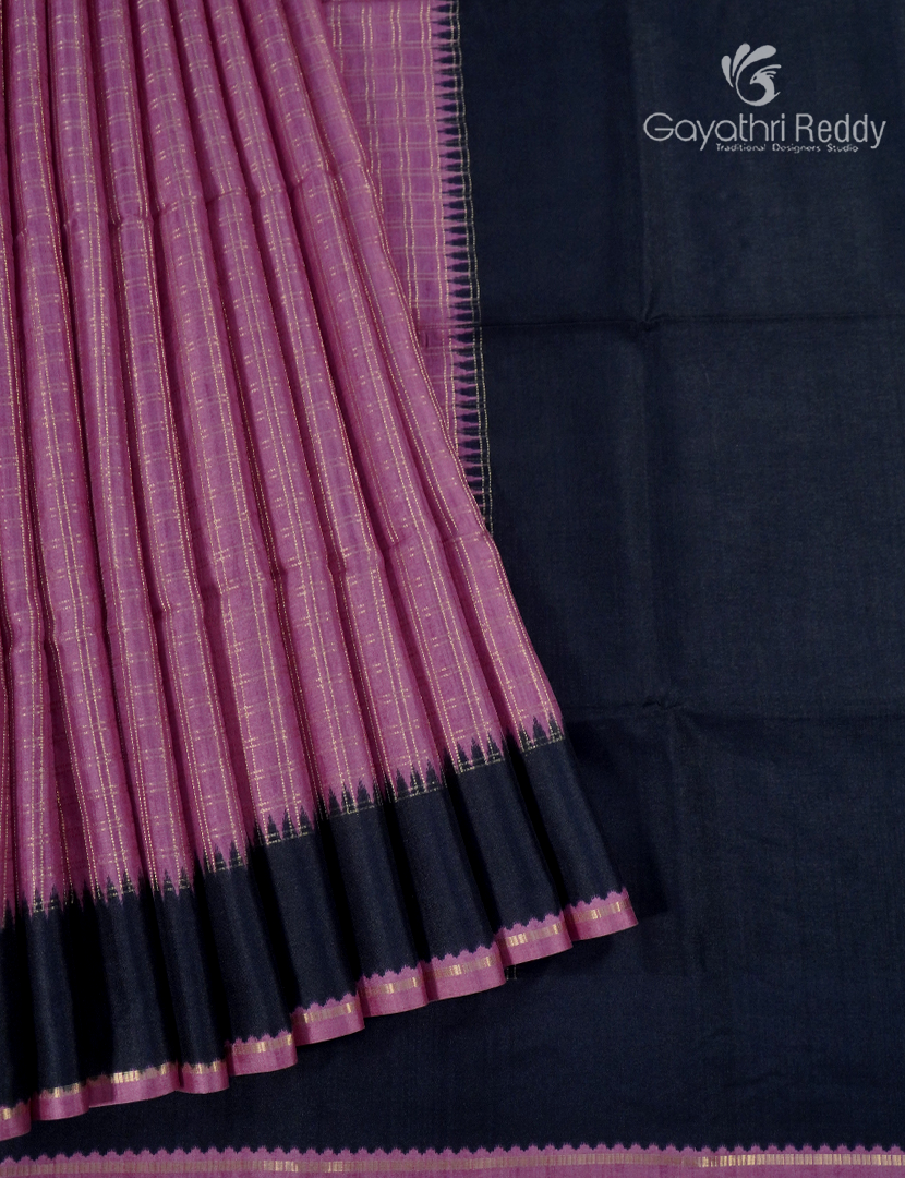 Semi Tussar Saree in Onion Pink and Black