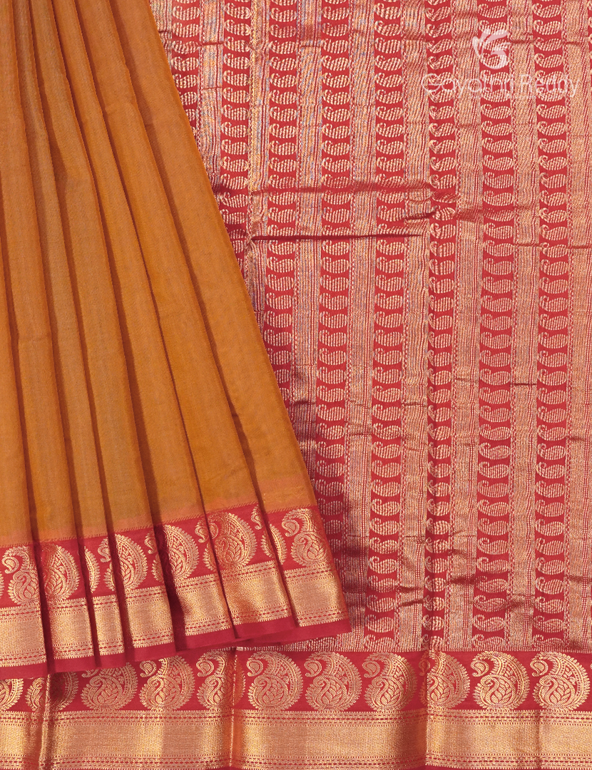 Pure Kanchi Sico Saree in Mustard and Red