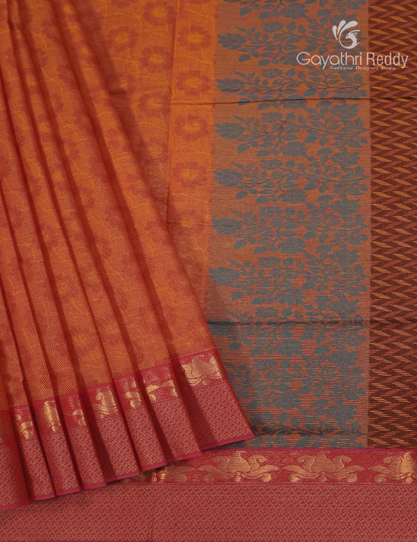 Pure Kanchi Cotton Saree in Orange