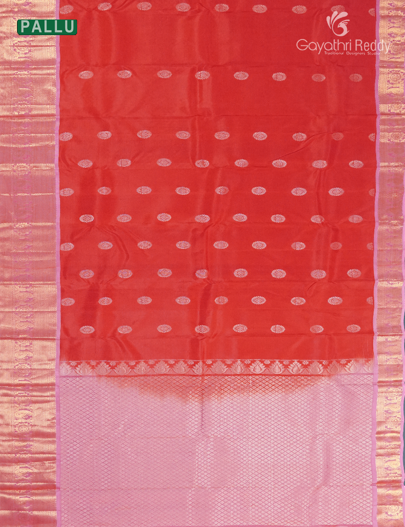 Pure Kanchipuram Silk Saree in Orange and Baby Pink