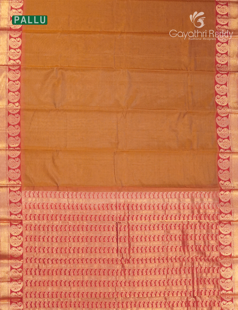Pure Kanchi Sico Saree in Mustard and Red