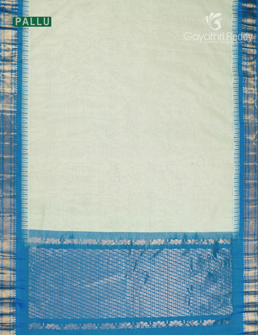 Pure Gadwal Cotton Saree in Milk White and Persian Blue