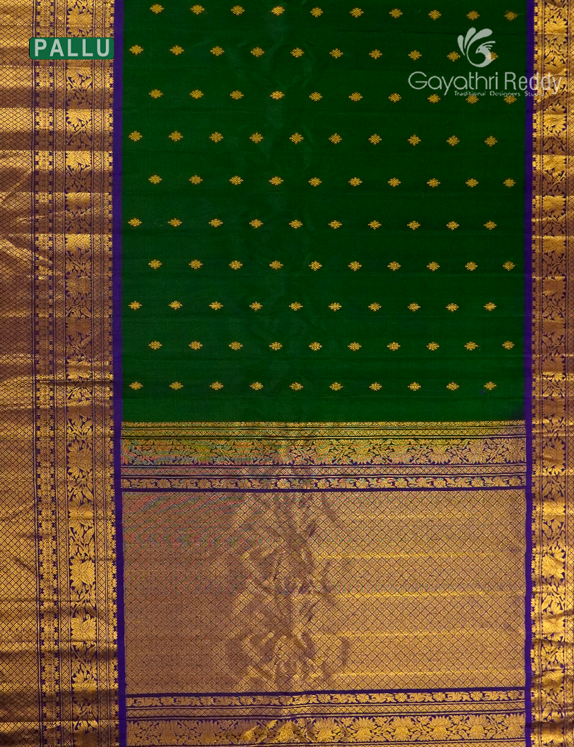 Pure Gadwal Silk Saree in Deep Bottle Green and Deep Violet