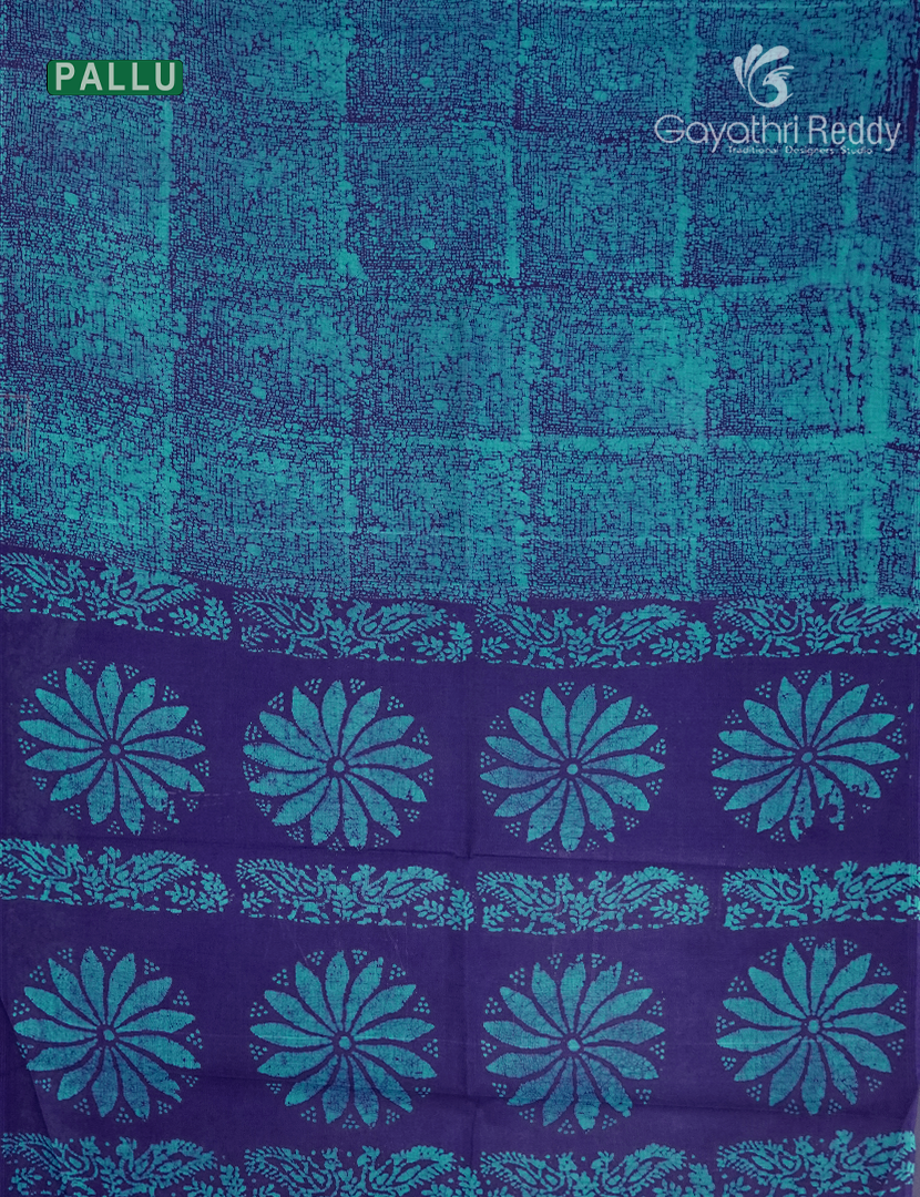 Cotton Batik Print Saree in Violet and Sky Blue
