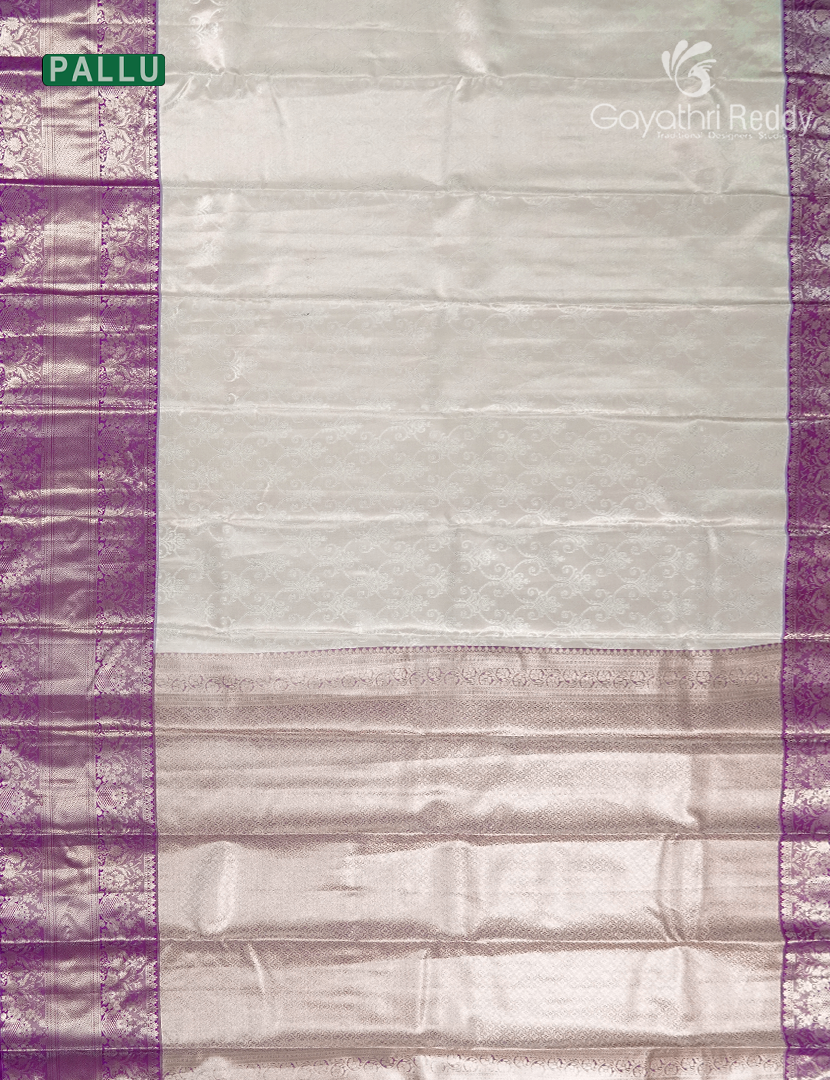Semi Kanchipuram Silk Saree in Milk White and Magenta