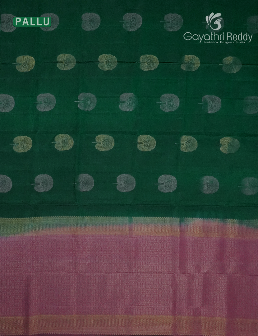 Pure Kanchipuram Silk  Saree in Bottle Green ( Butta Style )