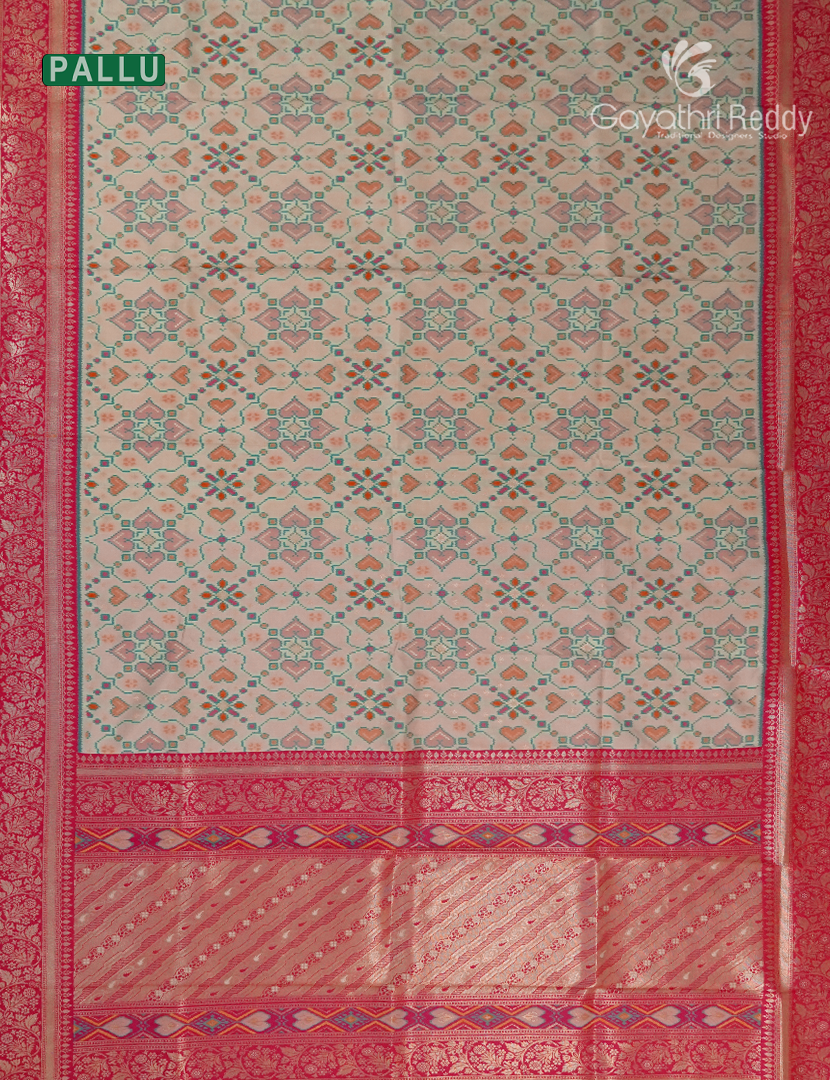 Semi Kanchipuram Art Silk Saree in Ivory and Rani Pink