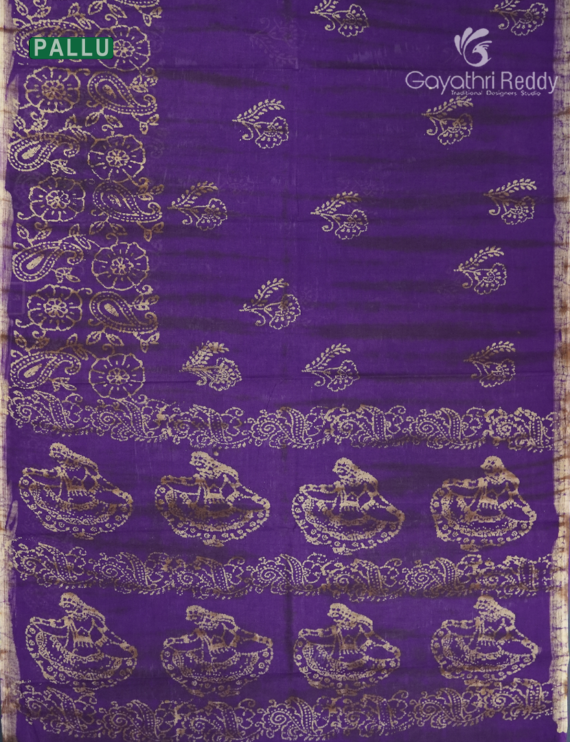 Cotton Batik Print Saree in  Purple