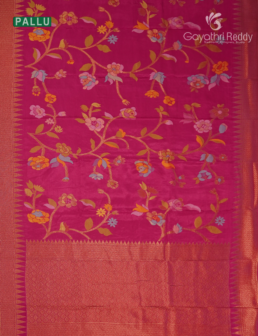 Pure Satin Silk Saree in Rani Pink