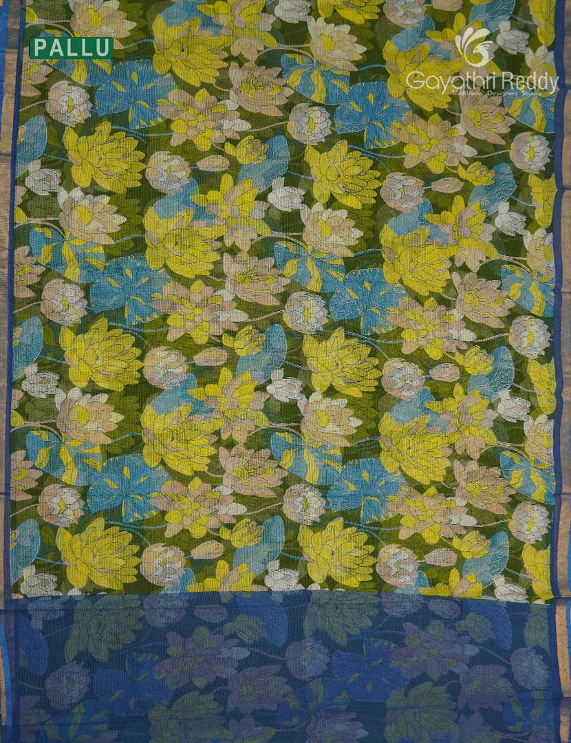 Premium Quality Cotton Kota Saree in Mehendi Green and Blue