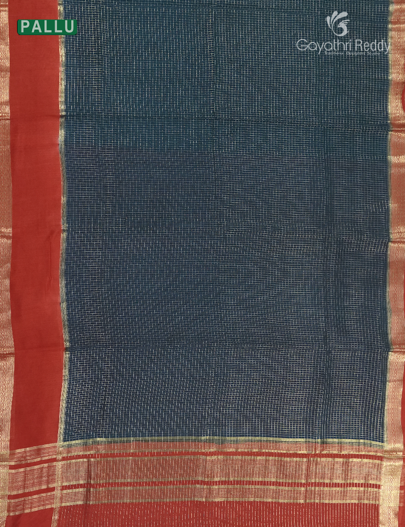 Semi Mysore Crepe Saree in Deep Peacock Blue and Red