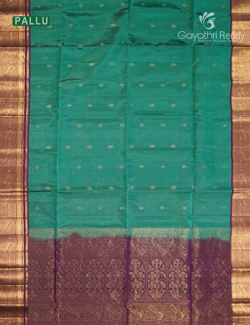 Pure Kanchipuram Soft Silk Saree in Sea Green and Deep Violet