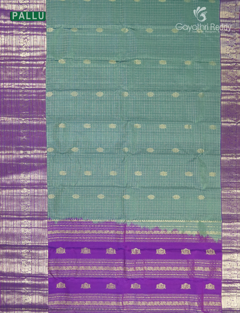 Pure Kanchipuram Vintage Saree in Light SeaGreen and Purple