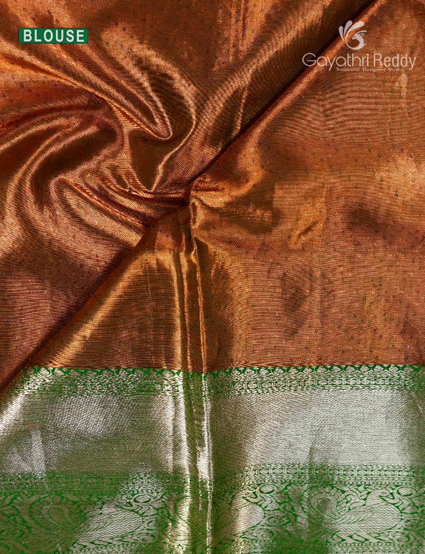 Pure Kanjivaram Wedding silk in Copper and Bottle green
