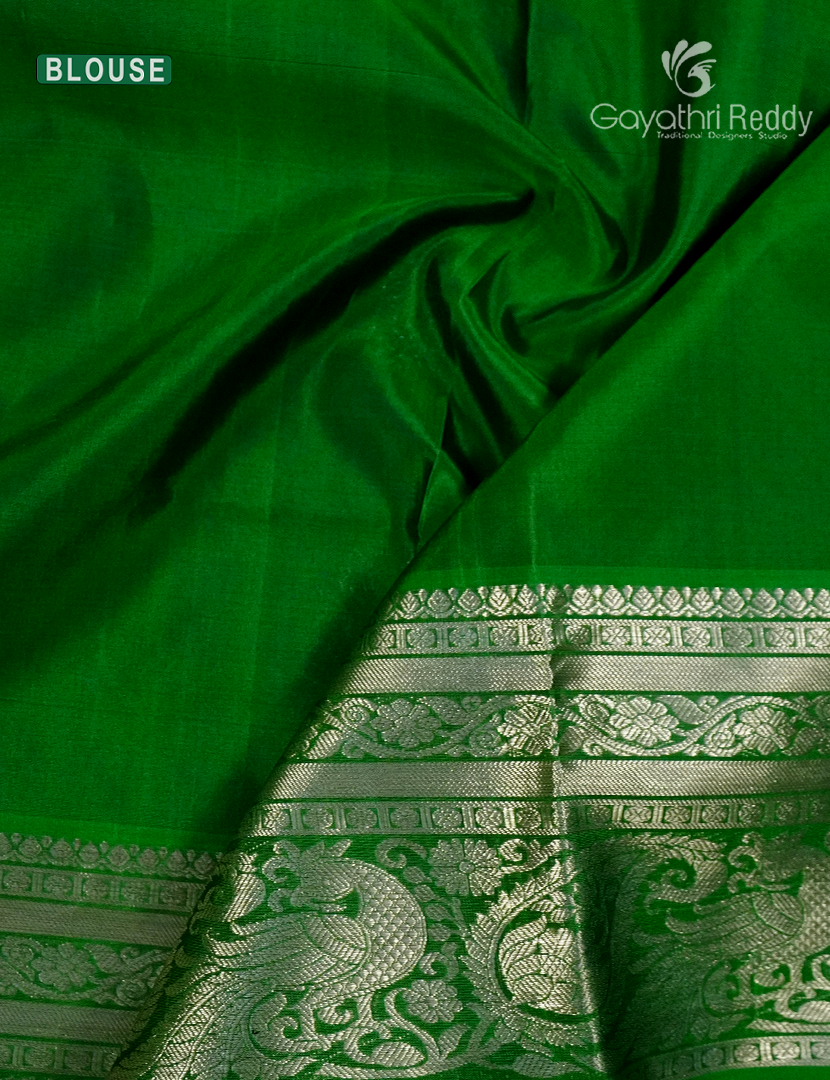 Pure Venkatagiri Silk Saree in Deep Blue and Green