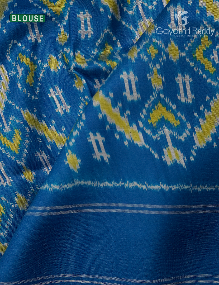Pure Ikat Silk Saree in Deep Blue and Sky Blue