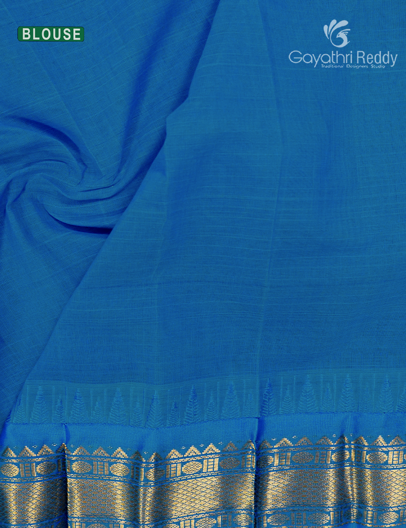 Pure Gadwal Cotton Saree in Milk White and Persian Blue