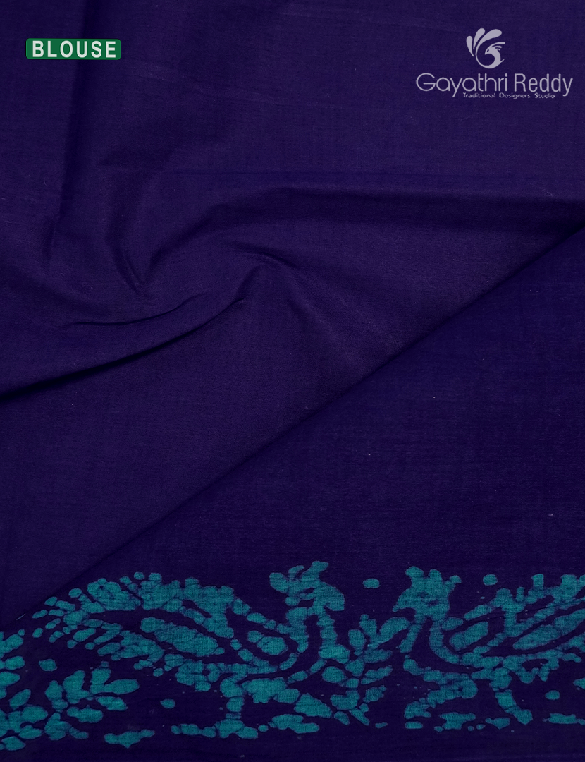 Cotton Batik Print Saree in Violet and Sky Blue