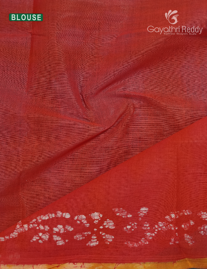 Cotton Batik Print Saree in Orange