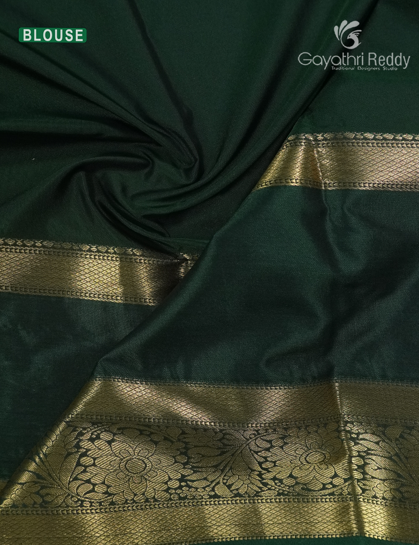 Semi Kanchipuram Silk Saree in Deep Maroon and Bottle Green