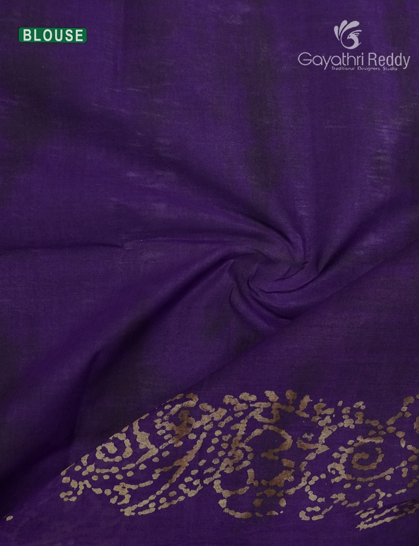 Cotton Batik Print Saree in  Purple