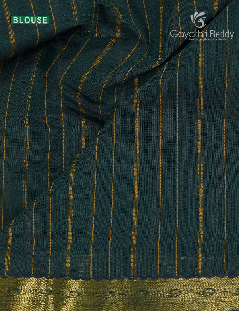Pure Kanchi Cotton Saree in Deep Peacock Blue