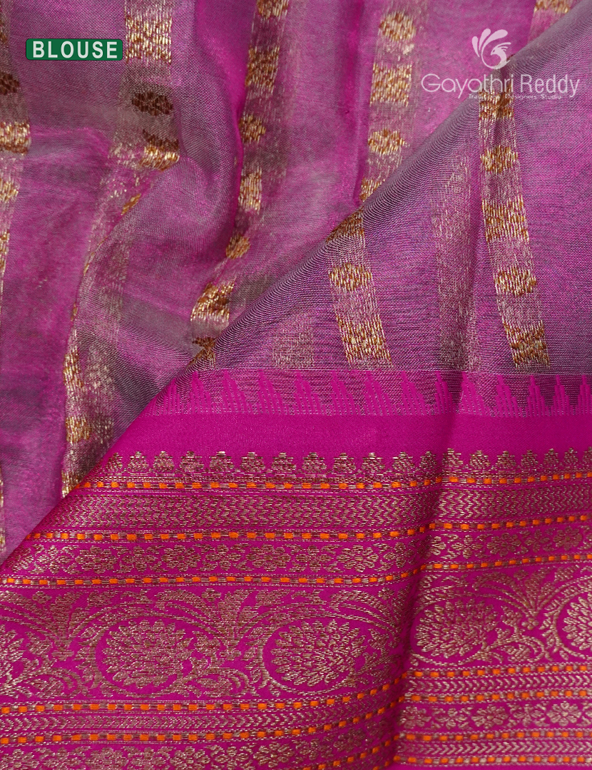 Semi Tissue Gadwal Saree in Cream and Rani Pink