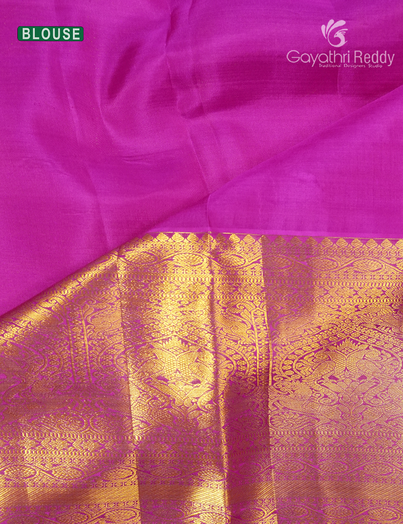 Pure Kanchipuram Silk Bridal Saree in Rani pink and Orange