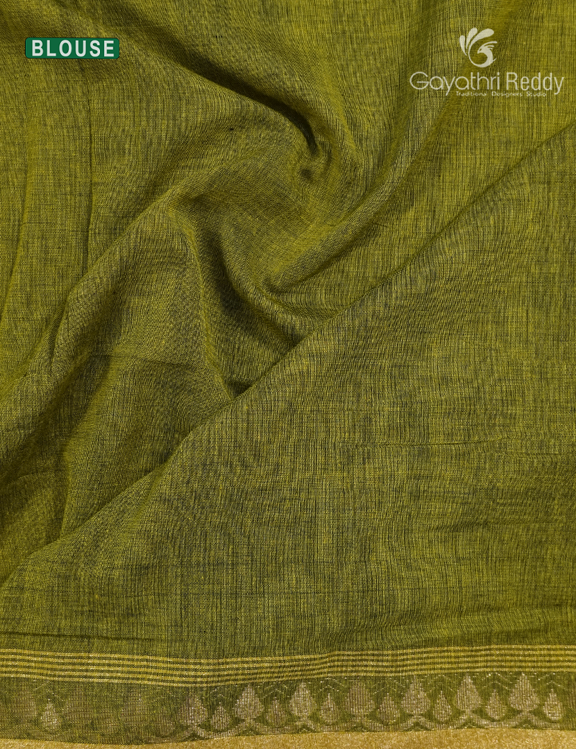 Jamdani Cotton Saree in Mehendi Green