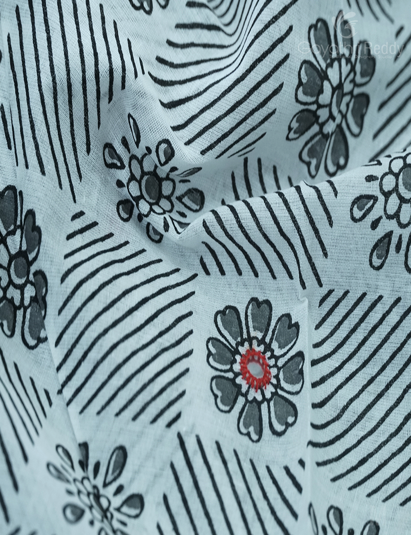 MULMUL COTTON SAREE WITH PRINT AND HANDWORK-MC1941