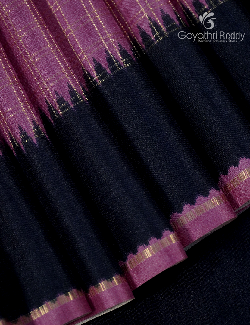 Semi Tussar Saree in Onion Pink and Black