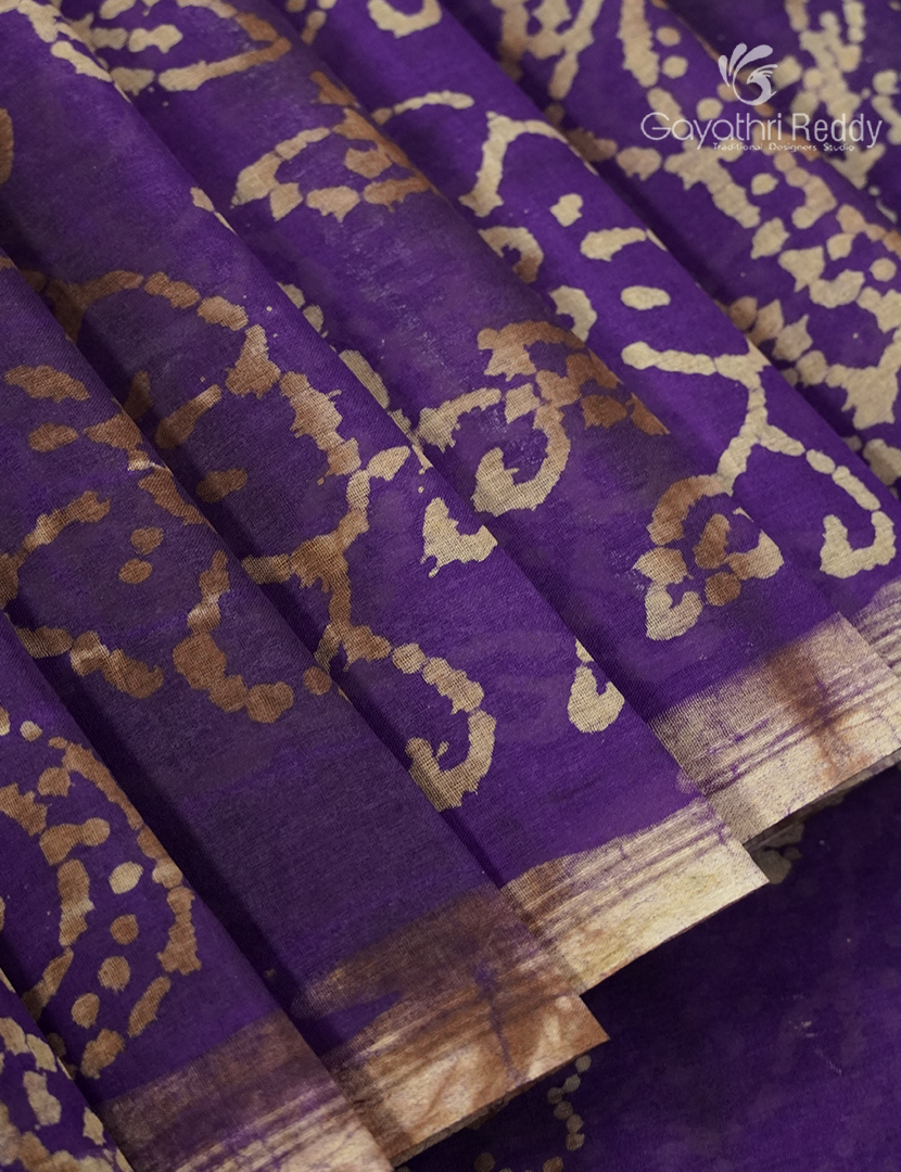 Cotton Batik Print Saree in  Purple