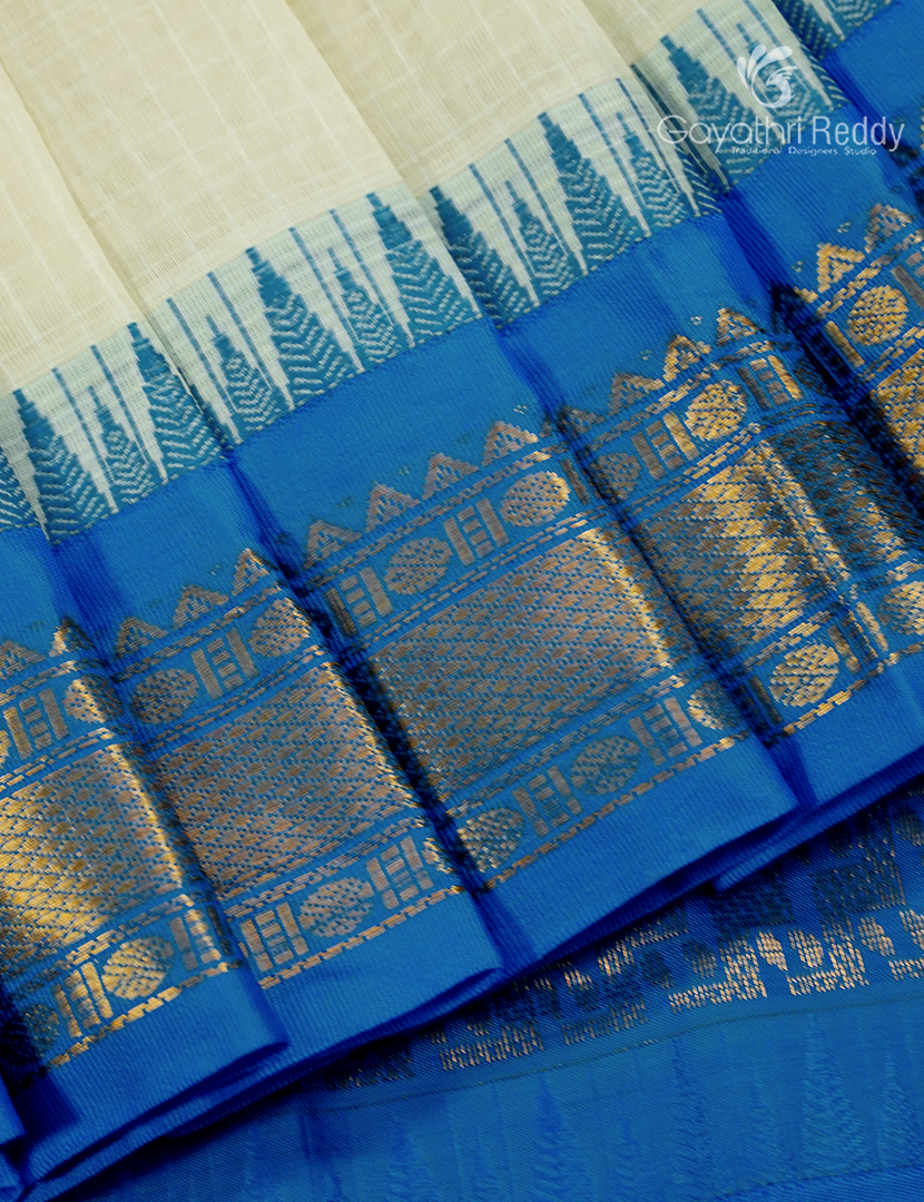 Pure Gadwal Cotton Saree in Milk White and Persian Blue