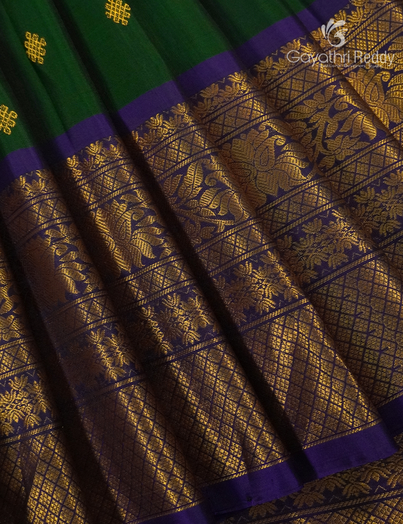 Pure Gadwal Silk Saree in Deep Bottle Green and Deep Violet