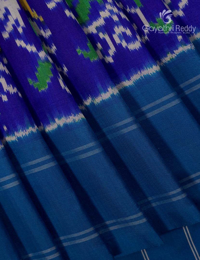 Pure Ikat Silk Saree in Deep Blue and Sky Blue