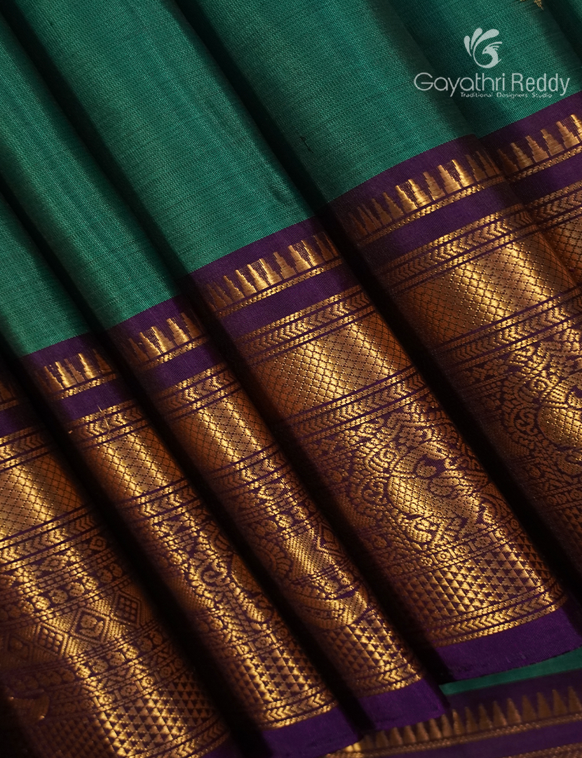 Pure Kanchipuram Soft Silk Saree in Sea Green and Deep Violet