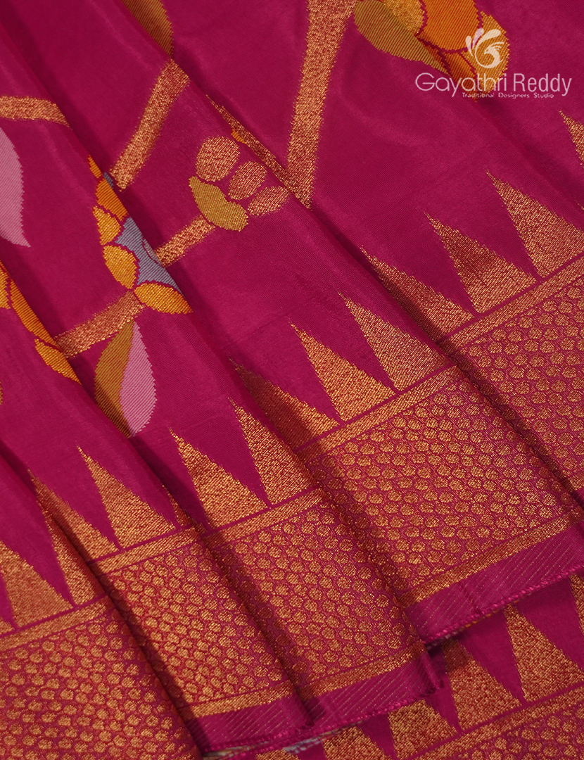 Pure Satin Silk Saree in Rani Pink
