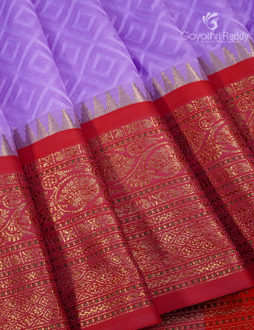 Semi Katan Silk Saree in Lavender and Red