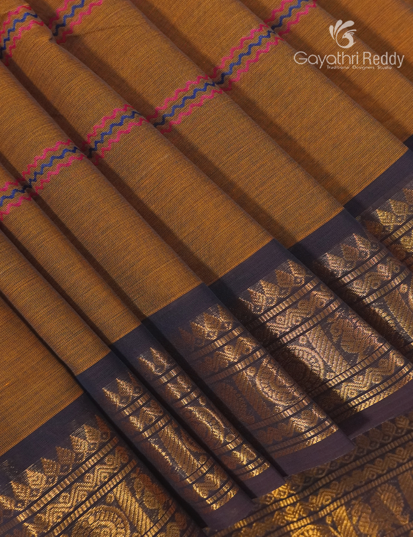 Pure Handloom Cotton Saree in Deep Mustard