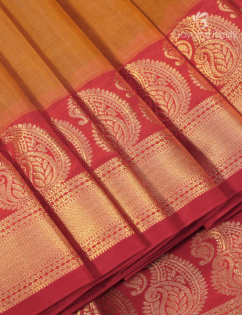 Pure Kanchi Sico Saree in Mustard and Red