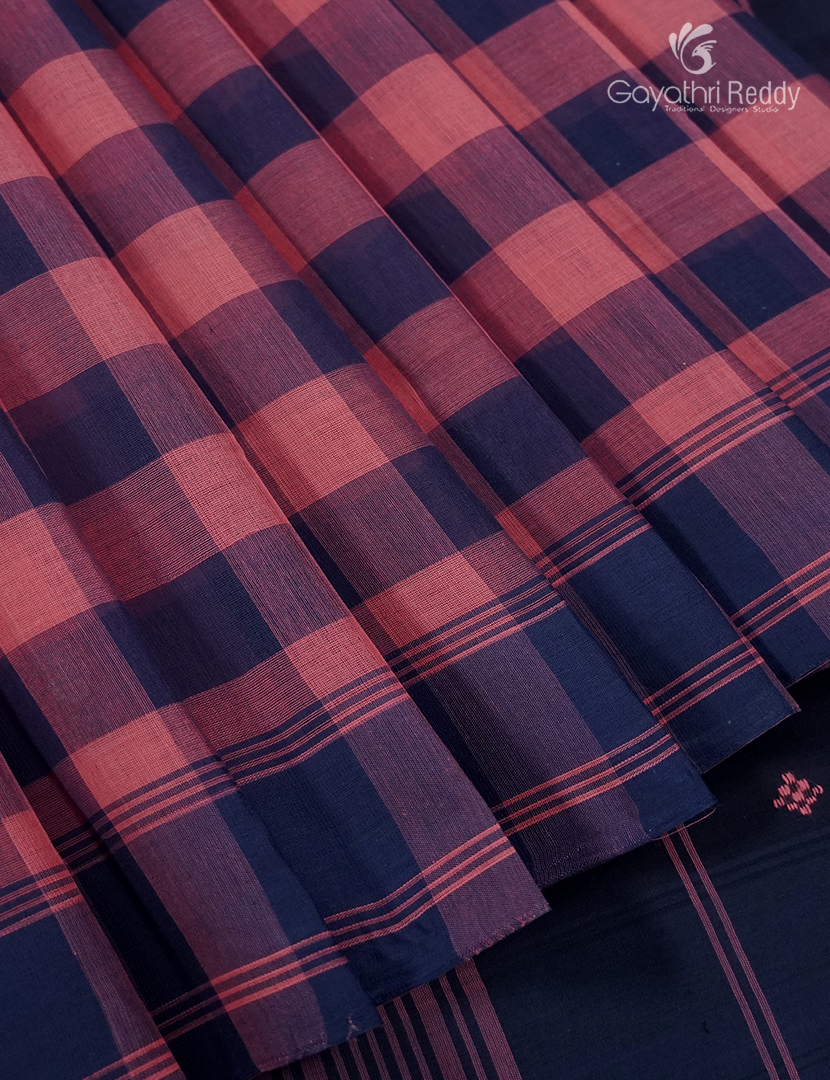 Pure Kanchi Cotton Saree in Peach Pink and Black